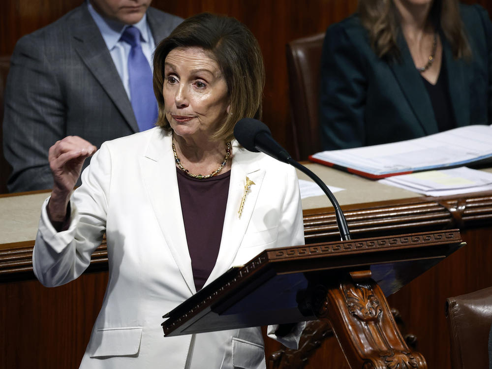 Speaker of the House Nancy Pelosi delivers remarks from the Capitol's House chamber on Nov. 17.
