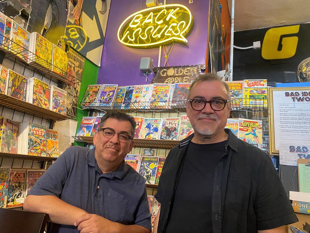 Jaime and Gilbert Hernandez at Golden Apple Comics in Los Angeles, 2022