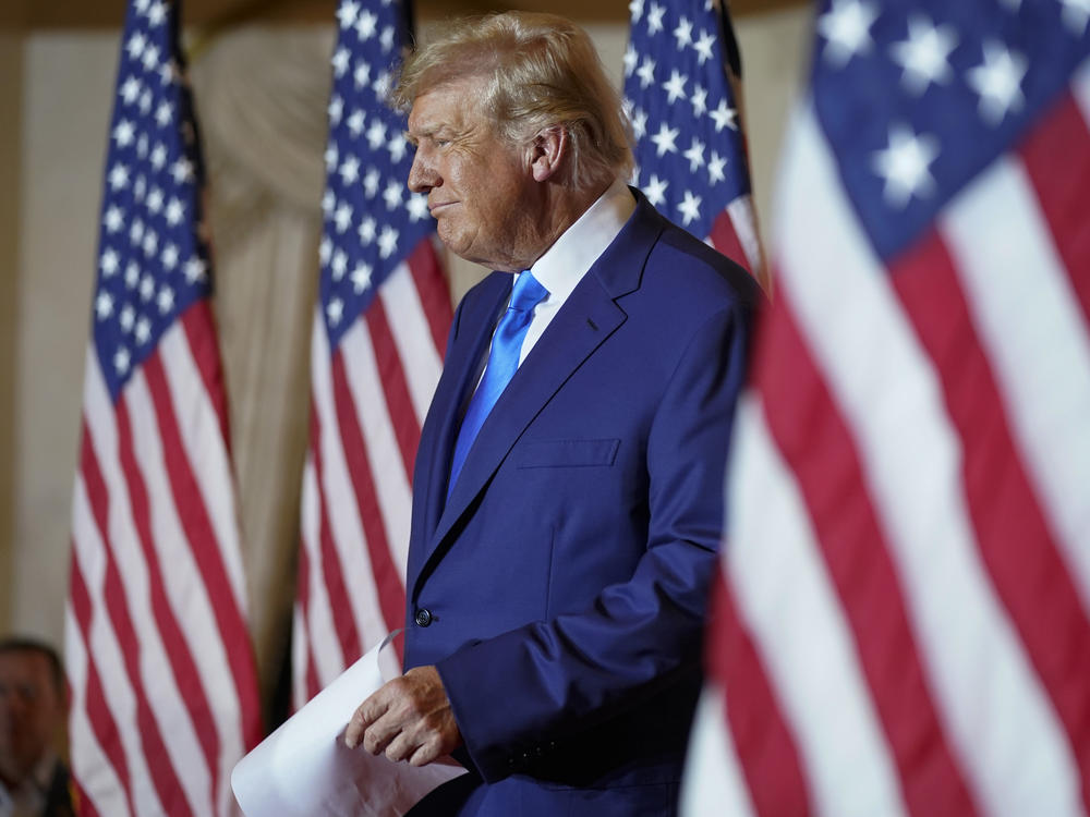 Former President Donald Trump speaks at Mar-a-lago on Election Day, Tuesday, Nov. 8, 2022, in Palm Beach, Fla.