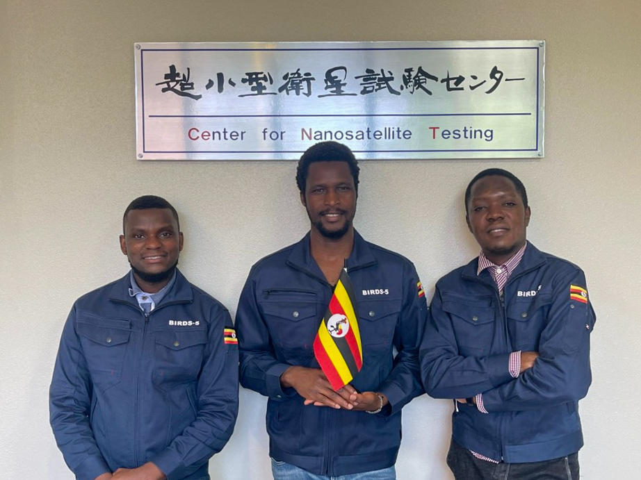 Ugandan engineers Edgar Mujuni (left), Bonny Omara (center) and Derrick Tebusweke helped launch the country's first satellite.