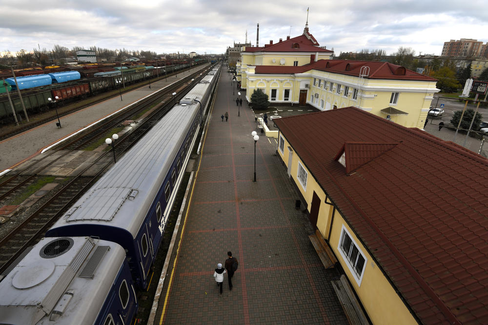 The first train launched by Ukrainian Railways from Kyiv to Kherson after its arrival in the recently liberated city on Saturday.