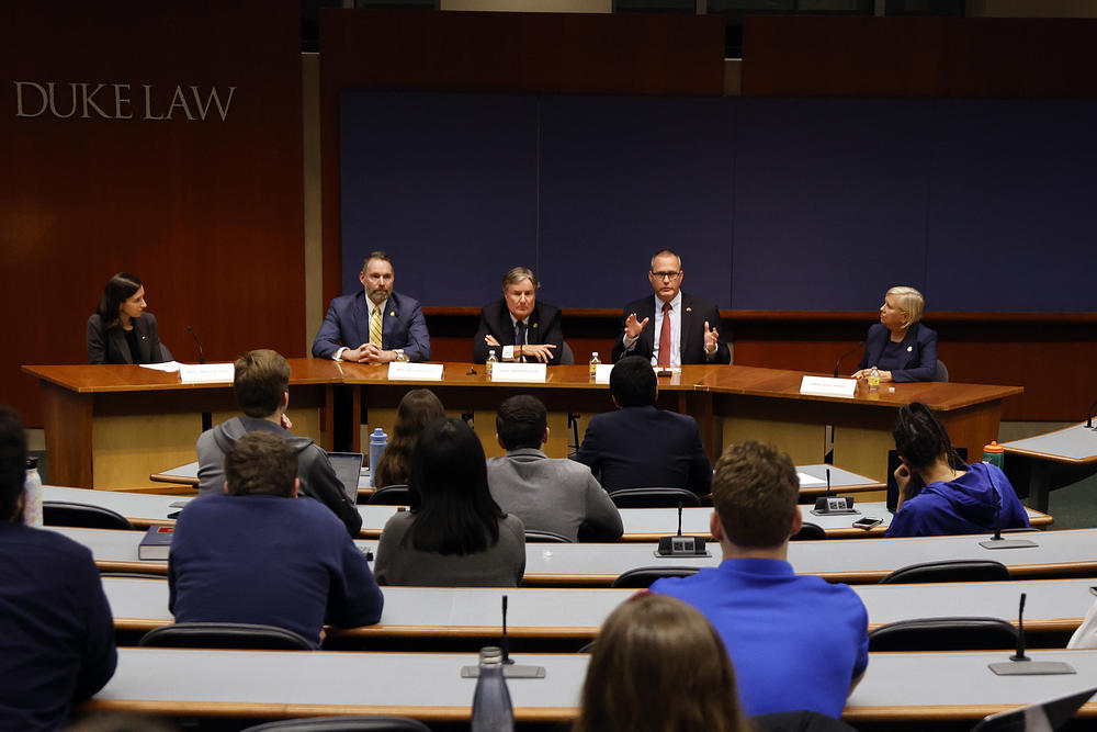 North Carolina Supreme Court candidates speak during a panel discussion ahead of the election at Duke University Law School in Durham, N.C., on Oct. 26. Republicans flipped control of the state Supreme Court into their favor.