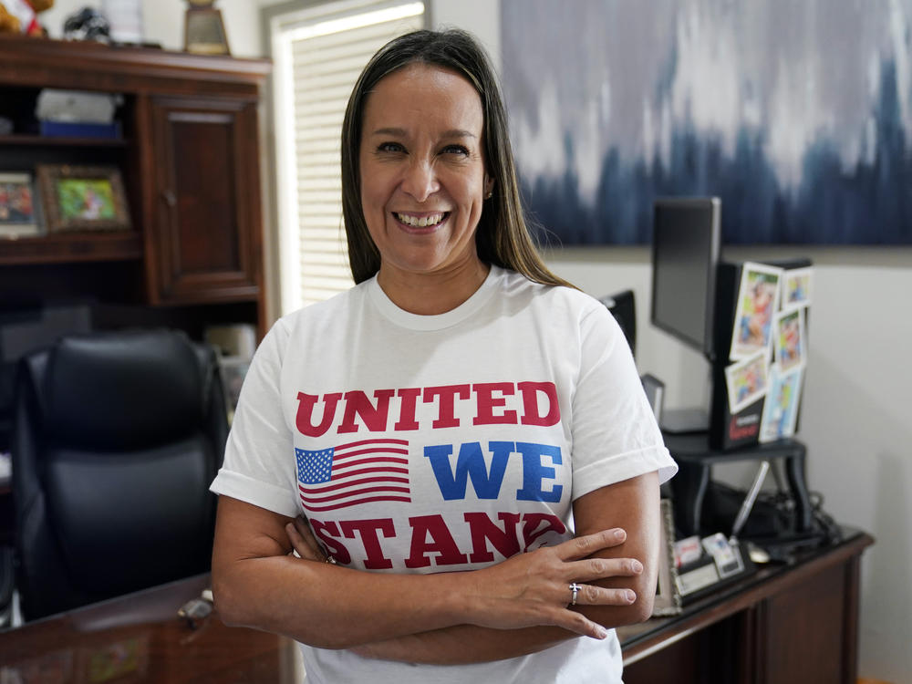 Republican Monica De La Cruz-Hernandez flipped the 15th House Congressional District in one of Texas' only remaining competitive districts. In this file photo, she talks in her office in Alamo, Texas, July 8, 2021.