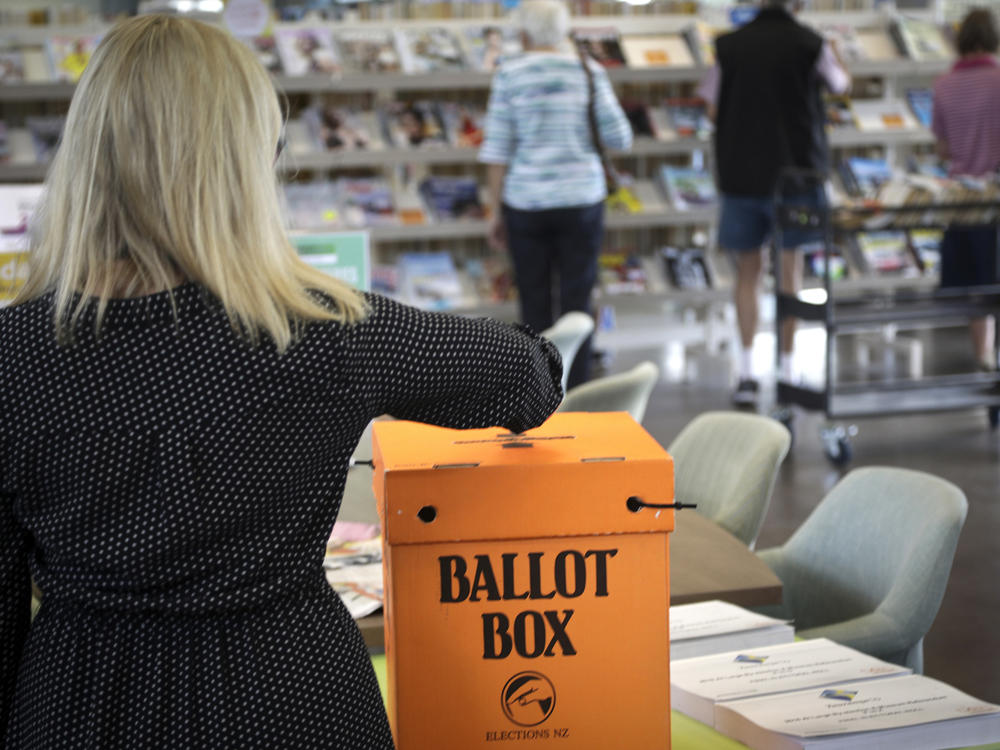 A vote is cast in Tauranga, New Zealand, during a by-election on April 27, 2018.