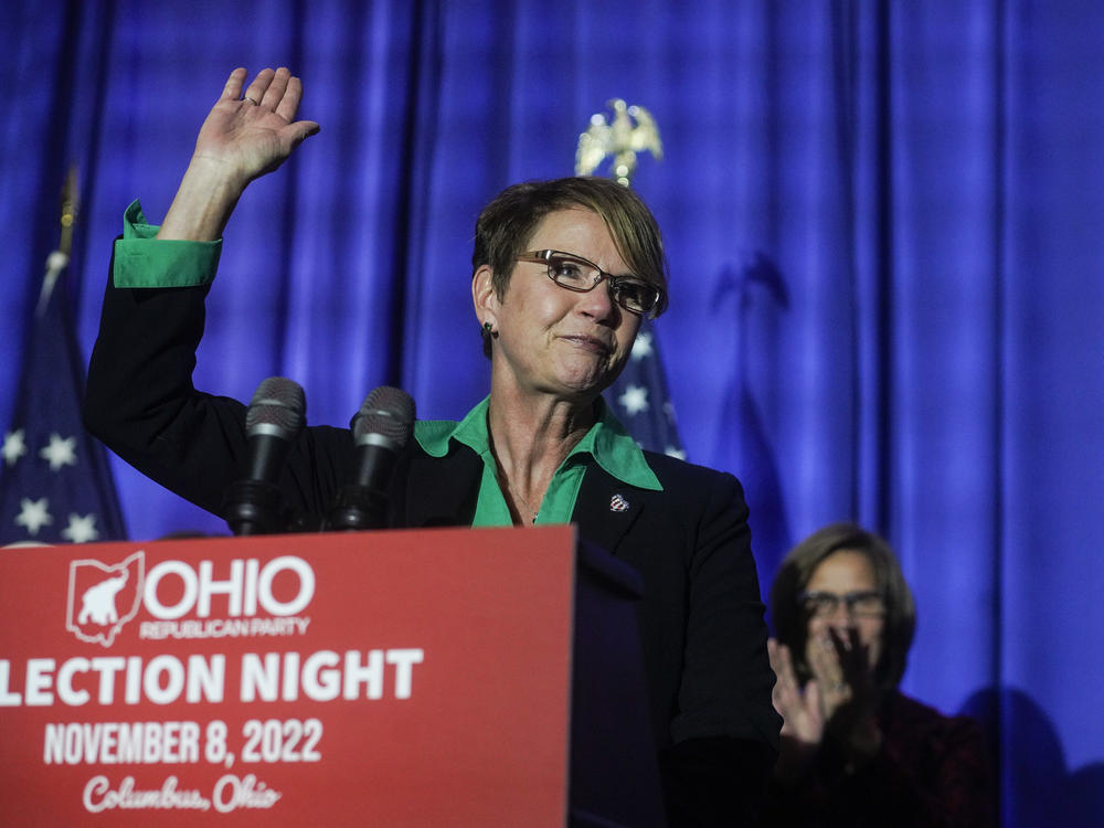 Republican state Supreme Court Justice Sharon Kennedy speaks to supporters at an election watch party at the Renaissance Hotel on Nov. 8, in Columbus, Ohio. Kennedy was reelected to the court, this time as its chief justice.