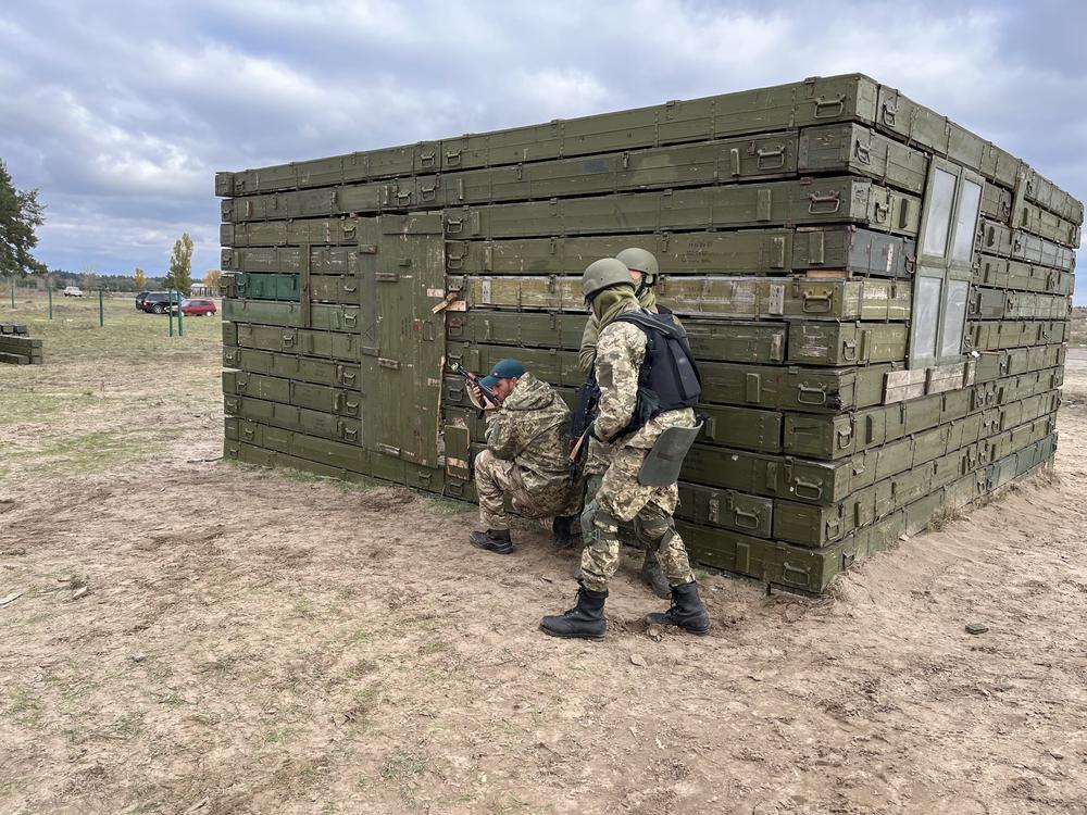 Ukrainian infantry soldiers train at a military camp outside Dnipro, Ukraine, on Oct. 24.