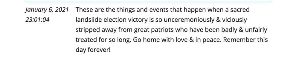 A tweet sent out by Donald Trump on January 6, captured by UC Santa Barbara's American Presidency Project.