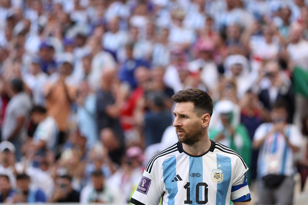 Lionel Messi of Argentina in action during the FIFA World Cup Qatar 2022 Group C match between Argentina and Saudi Arabia. Messi has carried the weight of Argentina for years as the star hopes to win his first ever World Cup for his country.