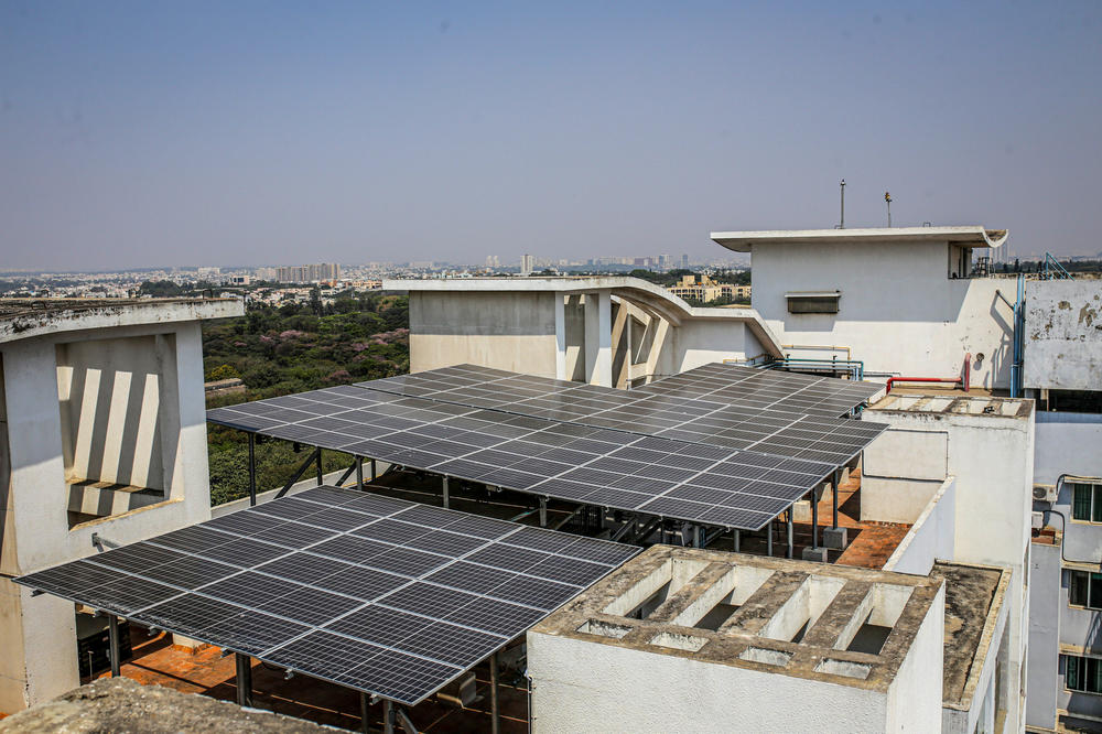 Solar panels on the roof of an apartment block in Bengaluru, India. To try to boost the number of residential solar panels, the government has set up a new web portal where people can register for government subsidies.