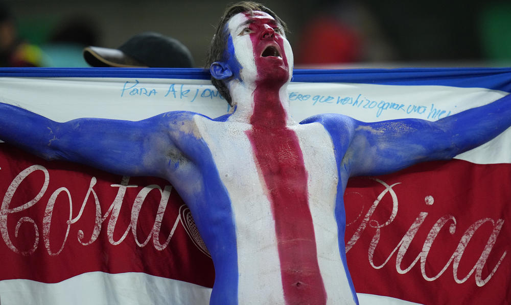 One of Costa Rica's fans sings ahead of a 2022 World Cup Group E match with Spain at the Al Thumama stadium in Doha, Qatar, on Wednesday, Nov. 23, 2022.