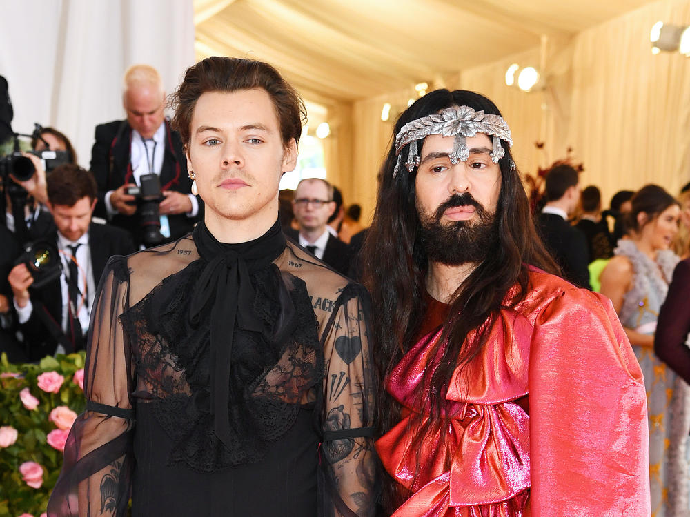 Harry Styles and Alessandro Michele attend the 2019 Met Gala Celebrating Camp: Notes on Fashion at Metropolitan Museum of Art in May 2019 in New York City.