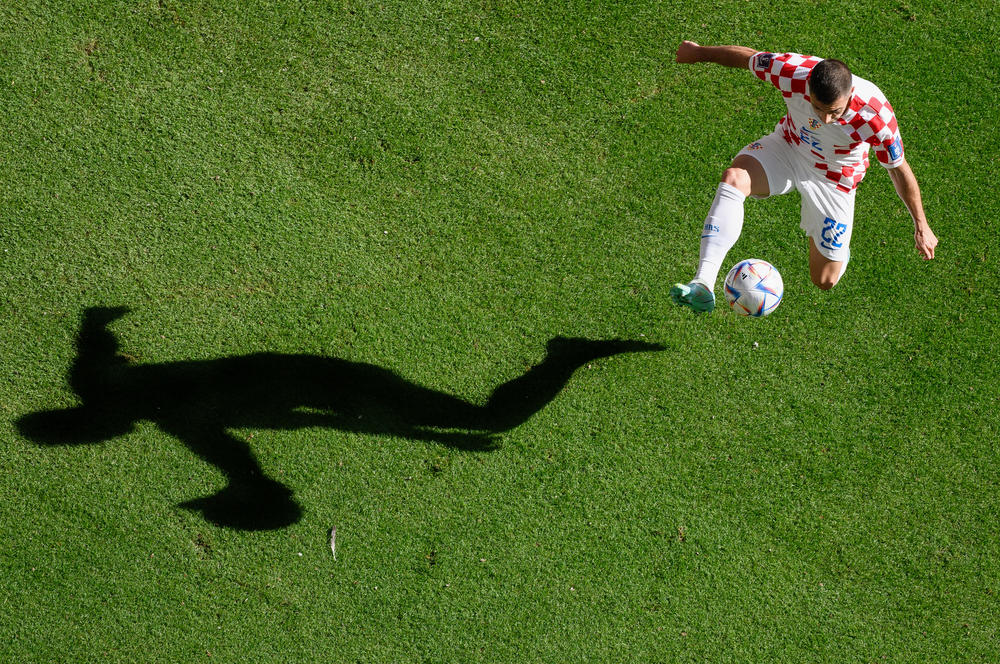 Croatia's Josip Juranovic controls the ball during a 2022 World Cup Group F match with Morocco at the Al Bayt stadium on Wednesday, Nov. 23, 2022, in Al Khor, Qatar.