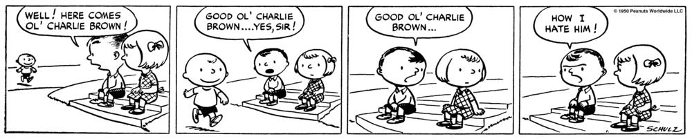 Charlie Brown looked a little different in his official debut in 1950. Schulz told NPR's <em>Fresh Air </em>decades later that he regretted drawing that strip because he thought 