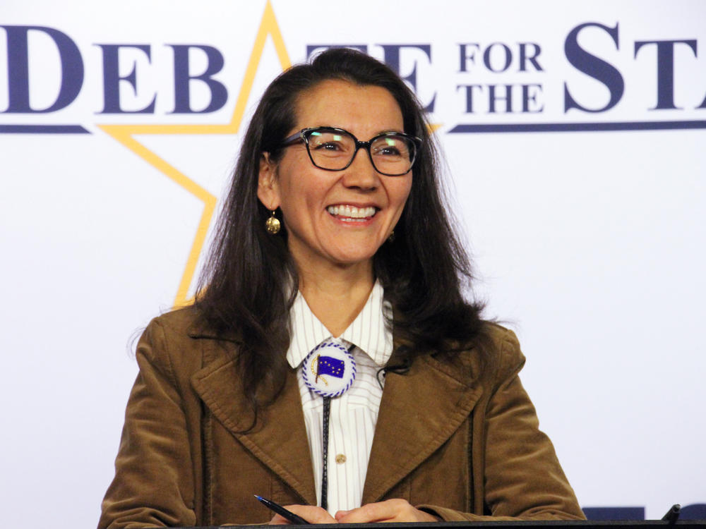 U.S. Rep. Mary Peltola smiles before a debate for Alaska's sole U.S. House seat on Oct. 26, in Anchorage, Alaska. Peltola was elected to a full term in the House on Wednesday, Nov. 23, months after the Alaska Democrat won a special election to the seat following the death earlier this year of longtime Republican Rep. Don Young.