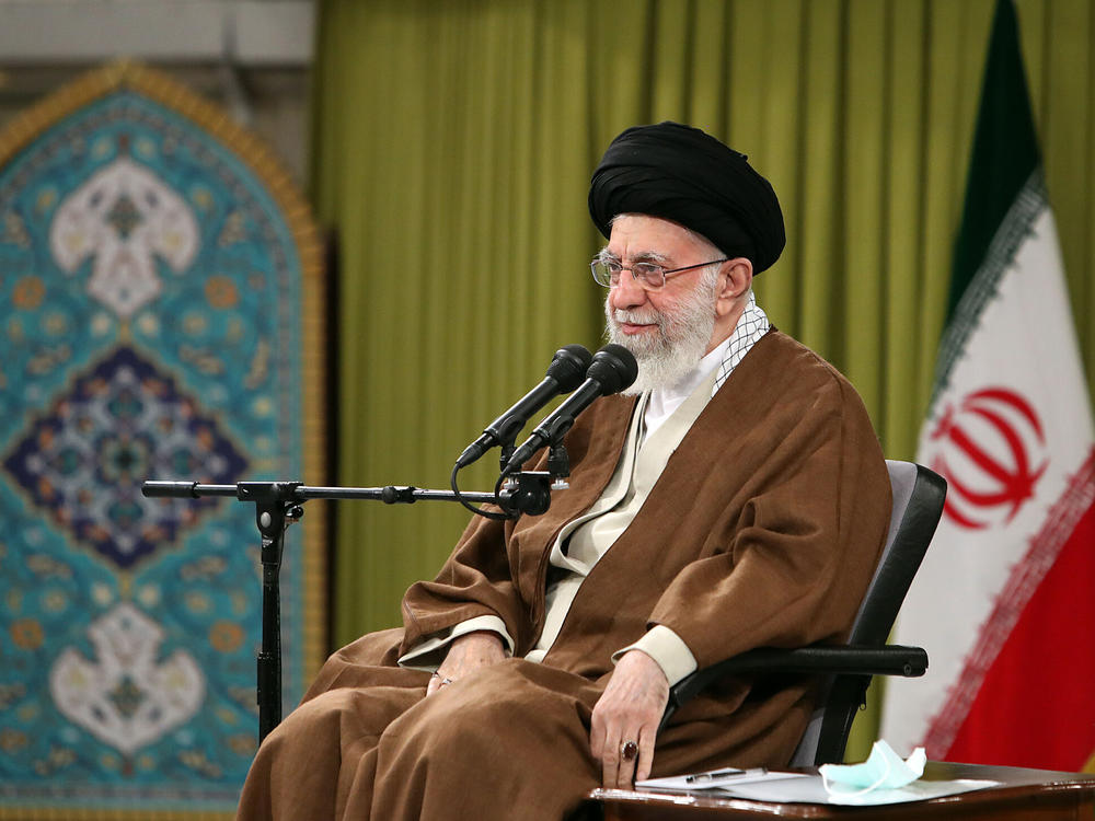 In this picture released by the official website of the office of the Iranian supreme leader, Supreme Leader Ayatollah Ali Khamenei speaks during a meeting with a group of Basij paramilitary force in Tehran, Iran, on Saturday.