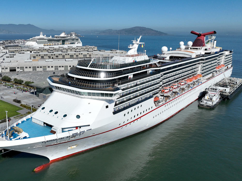A Carnival cruise ship docked in San Francisco, California.