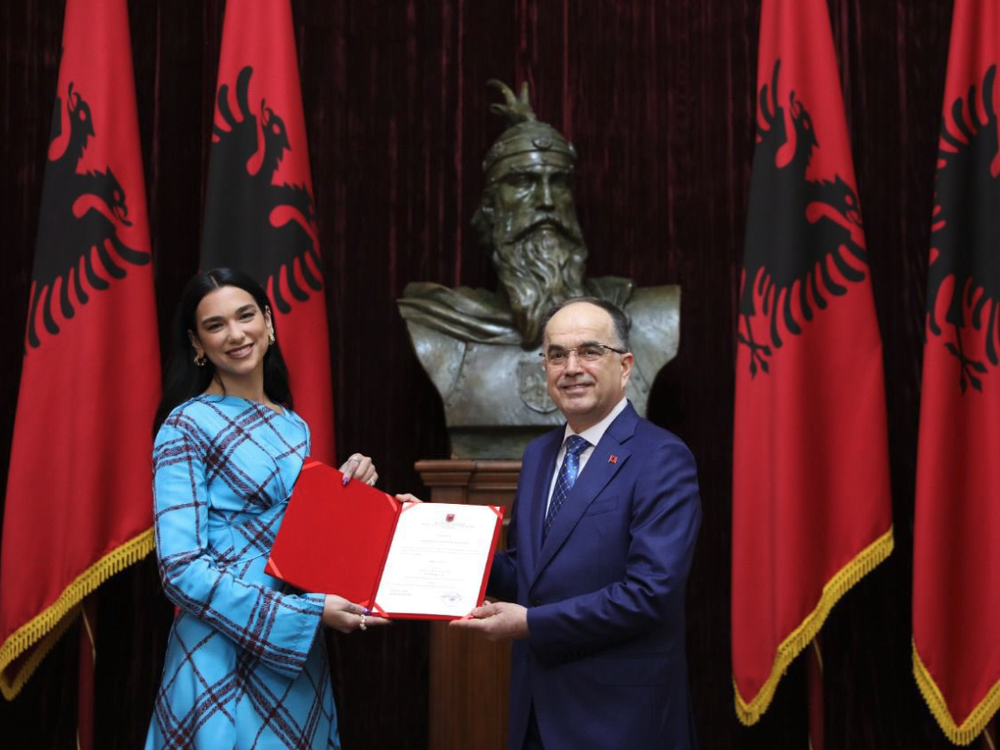 Albania's president Bajram Begaj grants Dua Lipa, born of Albanian parents, citizenship Sunday.