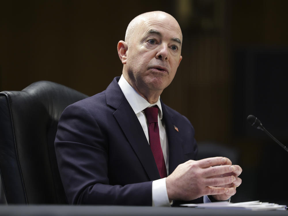 U.S. Secretary of Homeland Security Alejandro Mayorkas testifies before a Senate subcommittee on homeland security on Capitol Hill on May 4.