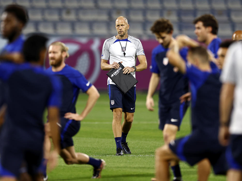 Gregg Berhalter, head coach of United States team, looks on during a training session on Monday in Doha, Qatar. The U.S. faces Iran in a crucial match on Tuesday.