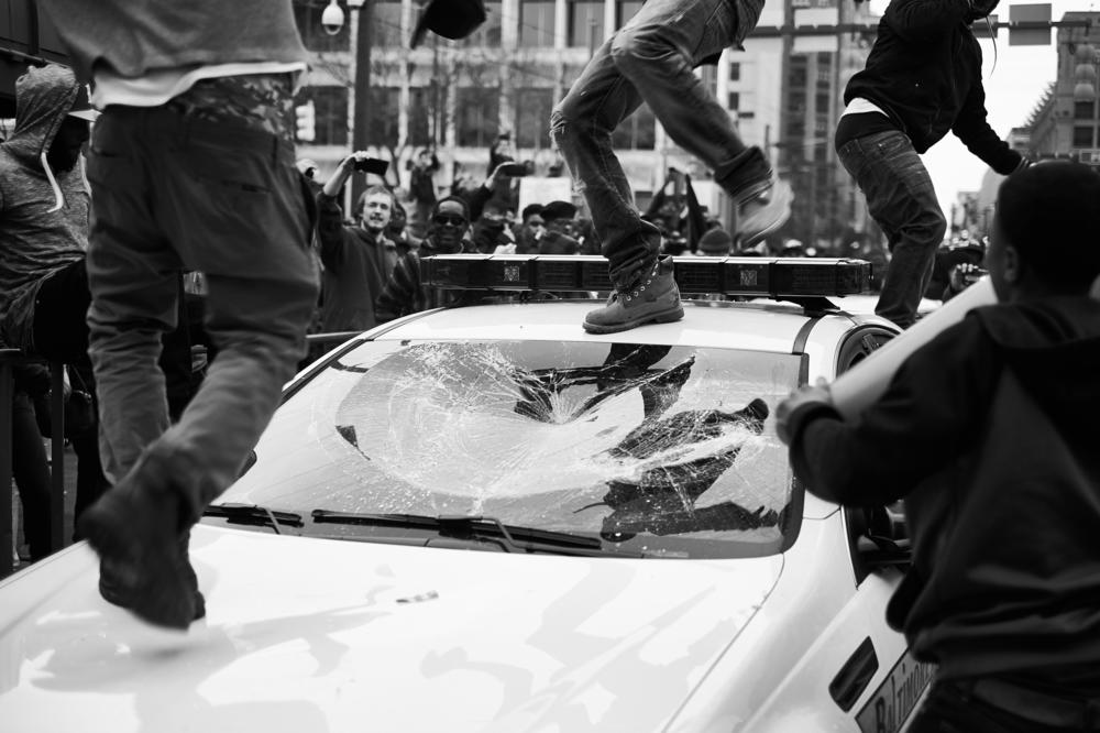 A Freddie Gray protest in downtown Baltimore, Md., in 2015.