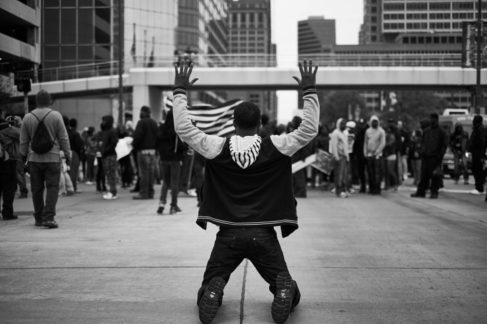 A protest for Freddie Gray in downtown Baltimore, Md., in 2015.