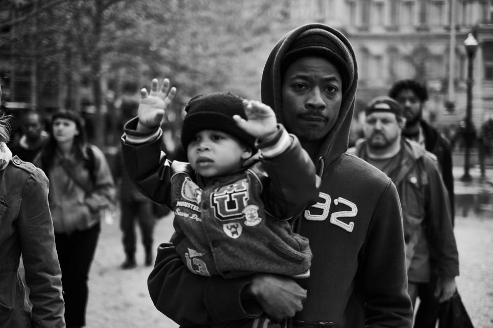 A Freddie Gray protest before Gray's passing outside of the Baltimore City Hall in Baltimore, Md., in 2015.