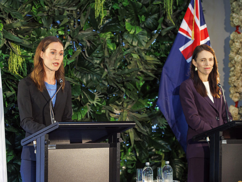 Finland's Prime Minister Sanna Marin, left, offered a simple rebuttal to a reporter's suggestion she was meeting with New Zealand Prime Minister Jacinda Ardern because of their ages. 
