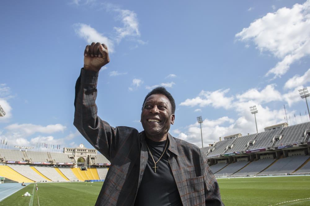 Pelé visits Olympic Stadium in Barcelona, Spain, on Sept. 2, 2017.