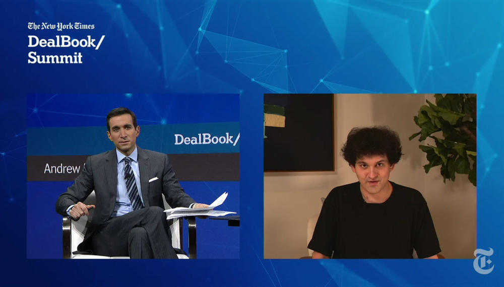 Sam Bankman-Fried speaking in an interview during the New York Times Dealbook Summit Livestream.