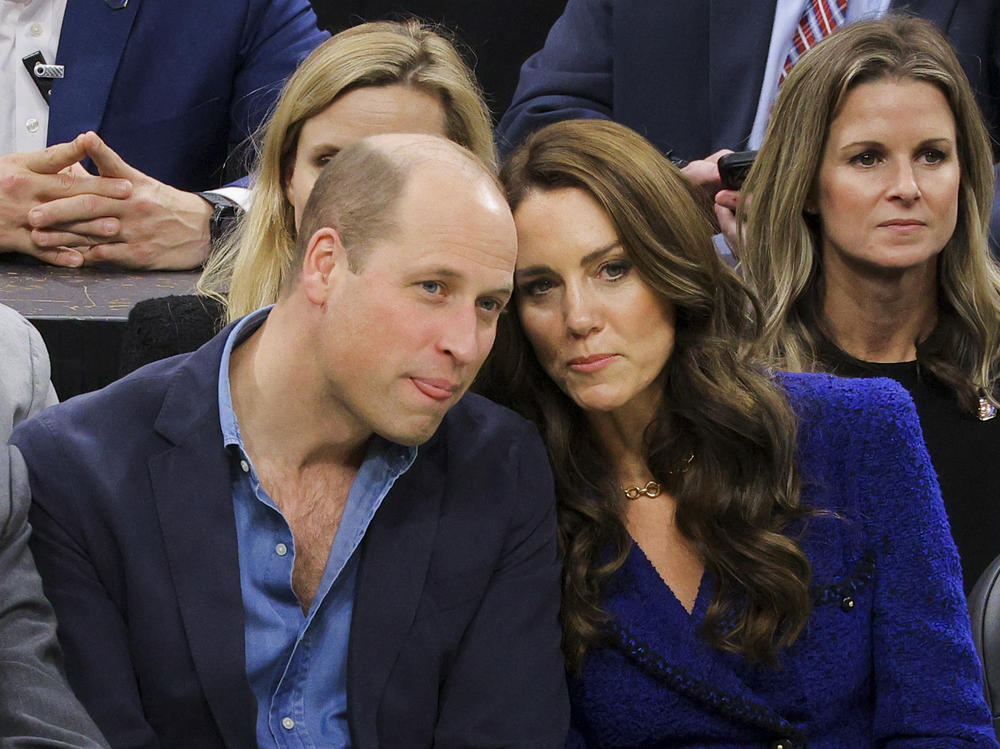 Britain's Prince William and Kate, Princess of Wales, watch an NBA basketball game between the Boston Celtics and the Miami Heat on Wednesday in Boston.