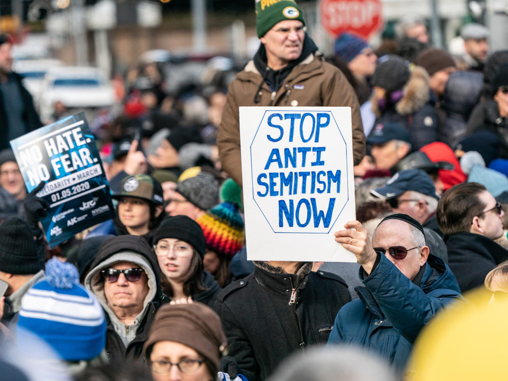 Protesters at a Jewish solidarity march in New York City on January 5, 2020. The Anti-Defamation League reports that antisemitic incidents, including violence, have been rising for the past five years.