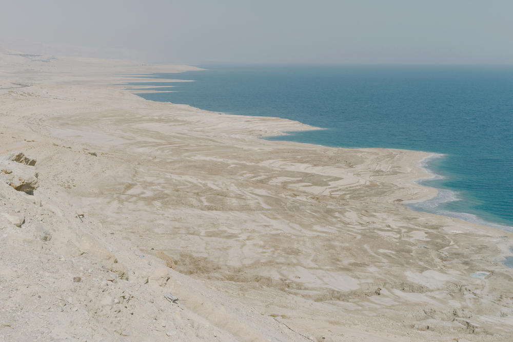 A view of the Dead Sea's receding shoreline on Nov. 5. The water level is dropping close to 4 feet every year. The main part of the lake is now around 950 feet deep — about 15% shallower, and a third of the surface area, compared to its shape half a century ago.