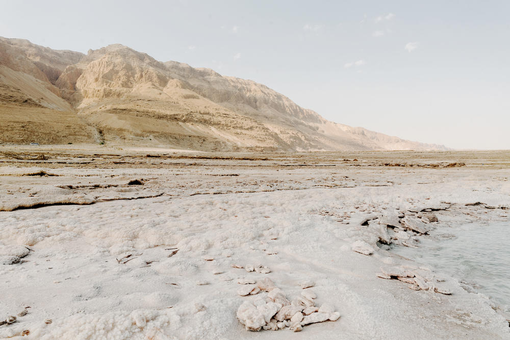 The exposed shoreline of the Dead Sea where the waters have receded in recent years.