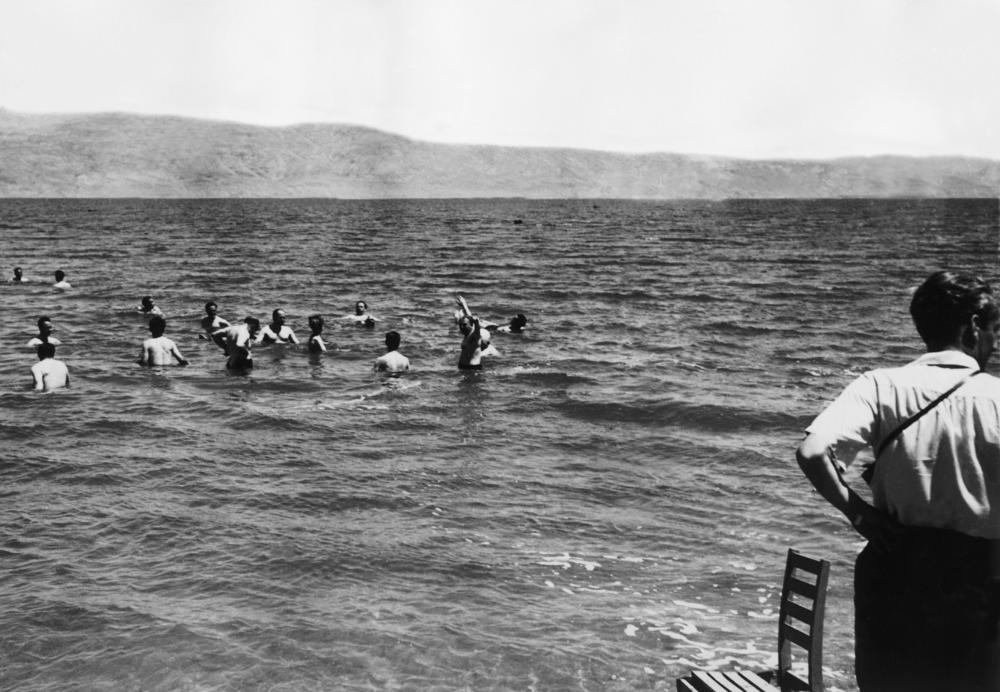 U.N. delegates swim in the Dead Sea during a visit in 1947, prior to the creation of the State of Israel in 1948.