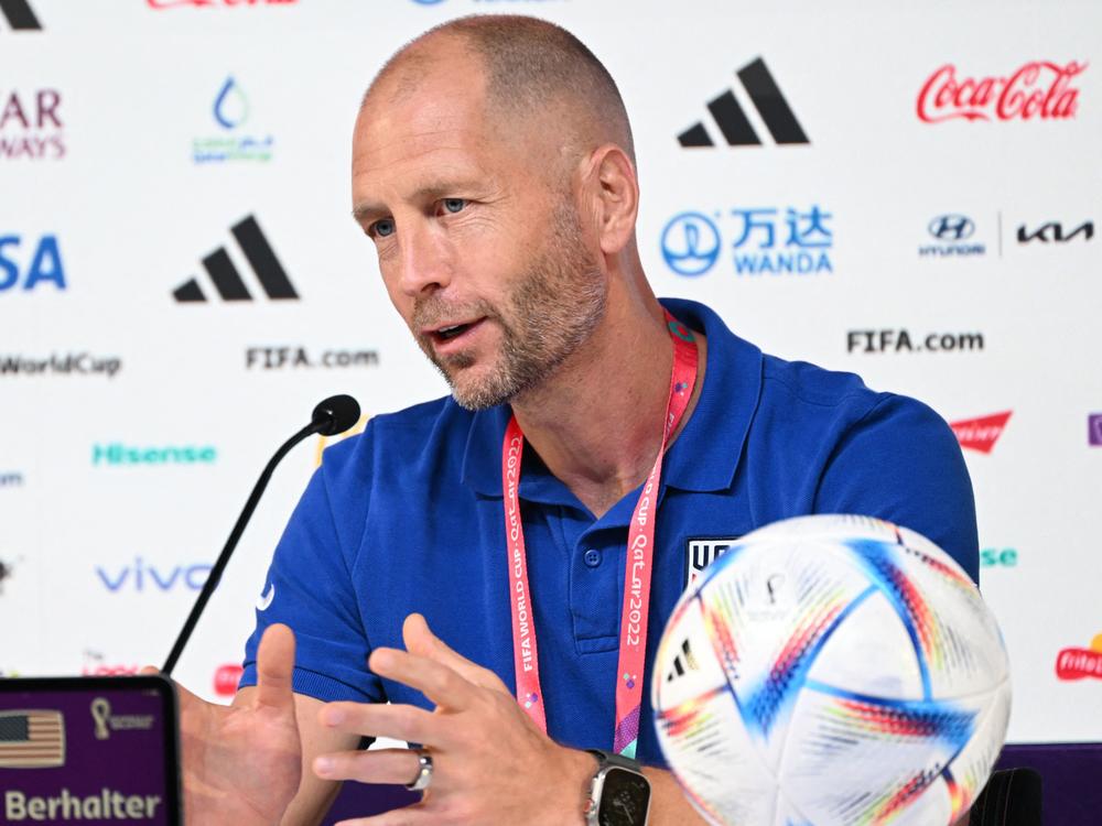 USA men's soccer team coach Gregg Berhalter speaks during a news conference at the Qatar National Convention Center in Doha on Dec. 2, 2022.