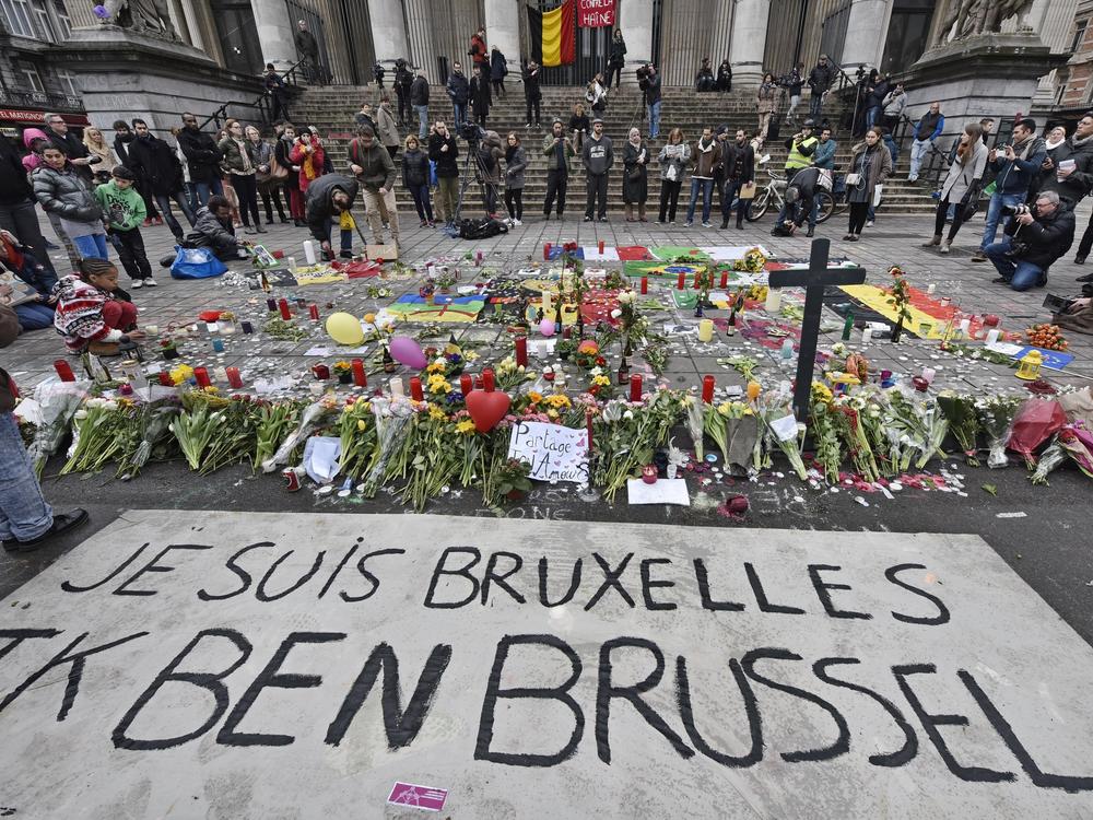 A banner for the victims of the bombings reads 