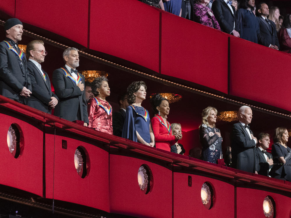 President Joe Biden and first lady Jill Biden stand with the 2022 Kennedy Center Honorees during the 45th Kennedy Center Honors at the John F. Kennedy Center for the Performing Arts in Washington, Sunday, Dec. 4, 2022.