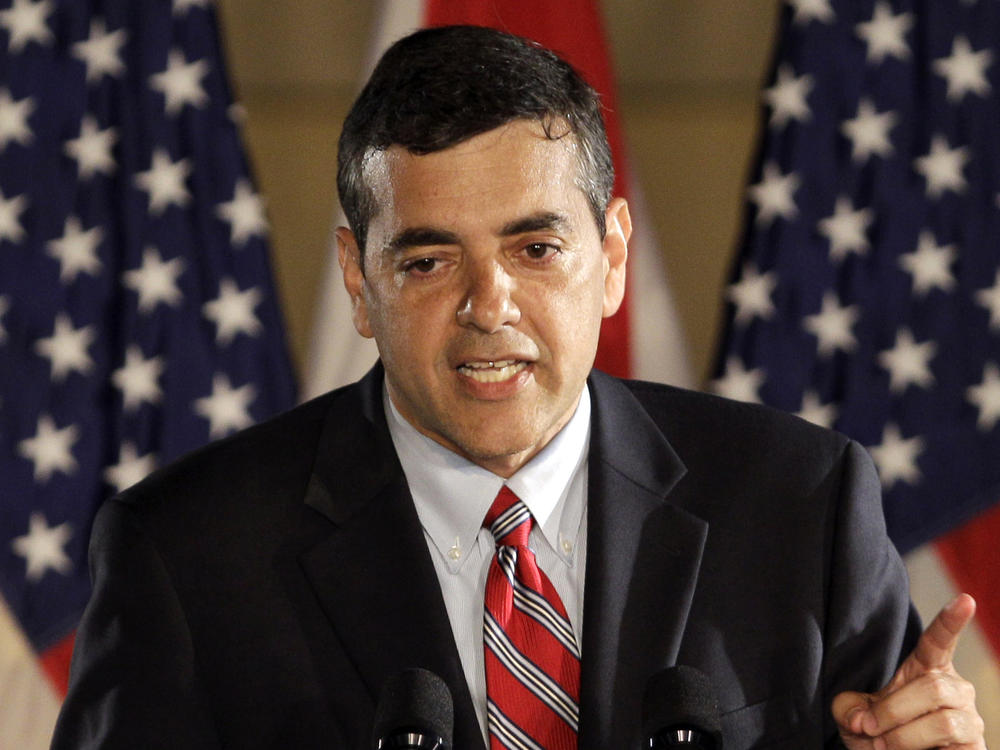 In this Nov. 2, 2010, file photo, then Florida Republican congressional candidate David Rivera speaks in Coral Gables, Fla. Federal authorities say Rivera broke the law in his dealings with Venezuela's state-run oil company.