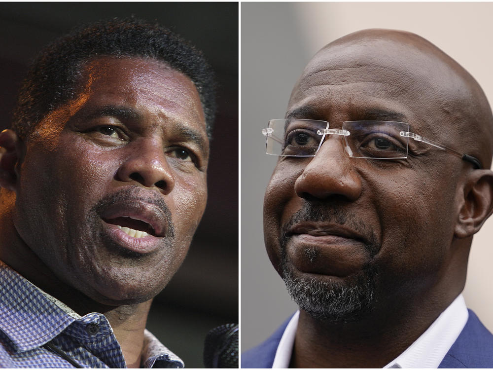 Herschel Walker, Republican candidate for U.S. Senate for Georgia, left, and incumbent Sen. Raphael Warnock.