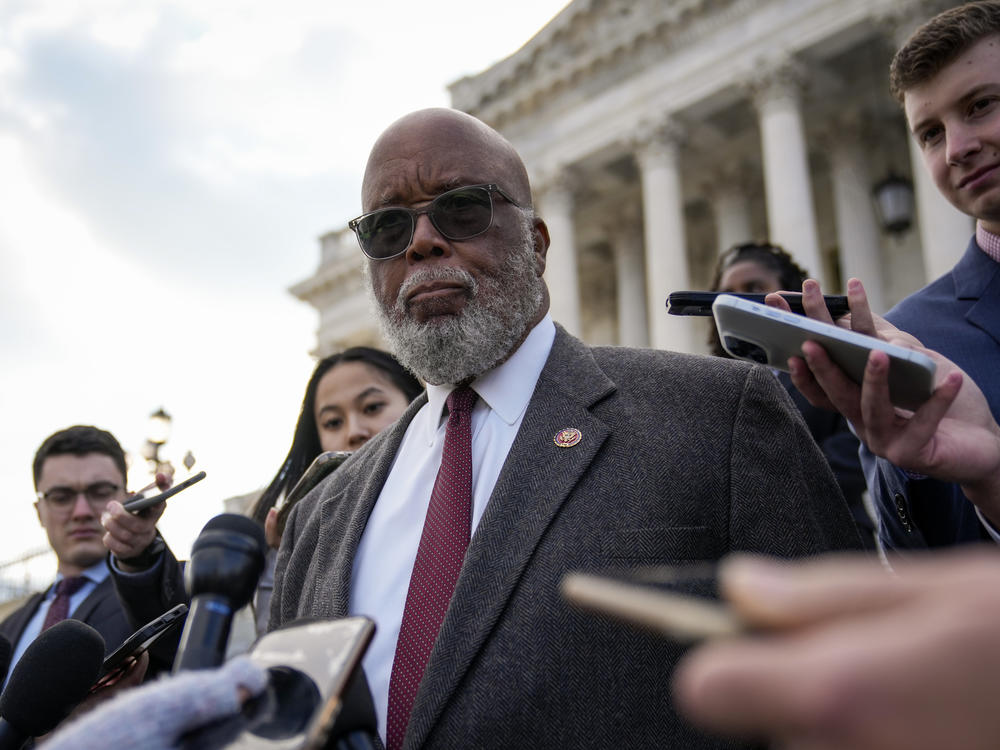 Rep. Bennie Thompson, chairman of the House Select Committee to Investigate the January 6th Attack on the U.S. Capitol, talks to reporters on Nov. 17, 2022.