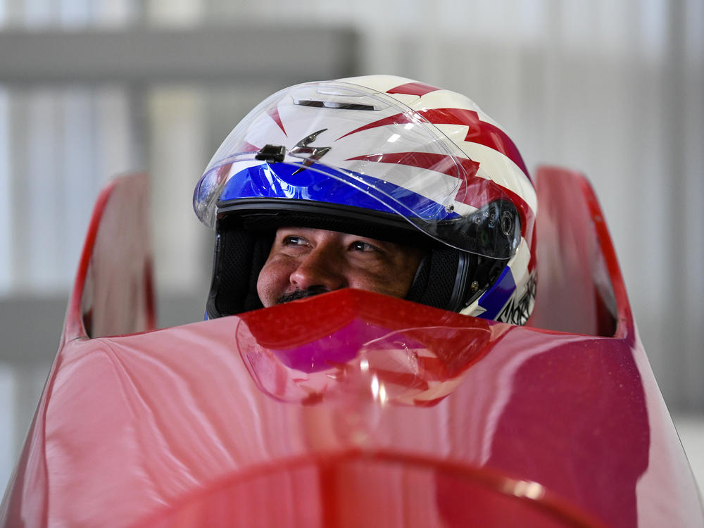 Will Castillo, 42, looks to his U.S. Para Bobsled teammates before taking a trial run at the Para Bobsleigh World Cup at Mount Van Hoevenberg in Lake Placid, N.Y.