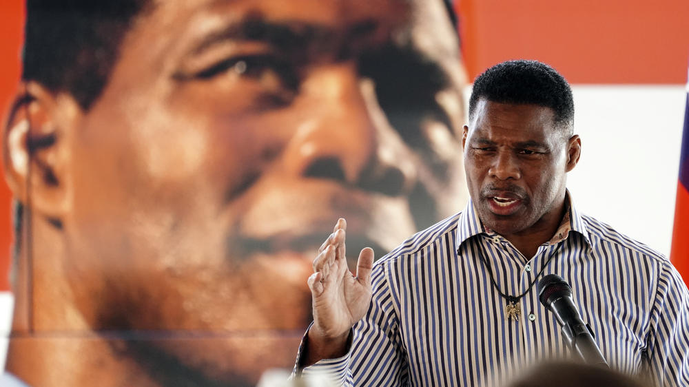 Republican candidate for U.S. Senate Herschel Walker speaks during a campaign stop in Dawsonville, Ga., Tuesday, Oct. 25, 2022.