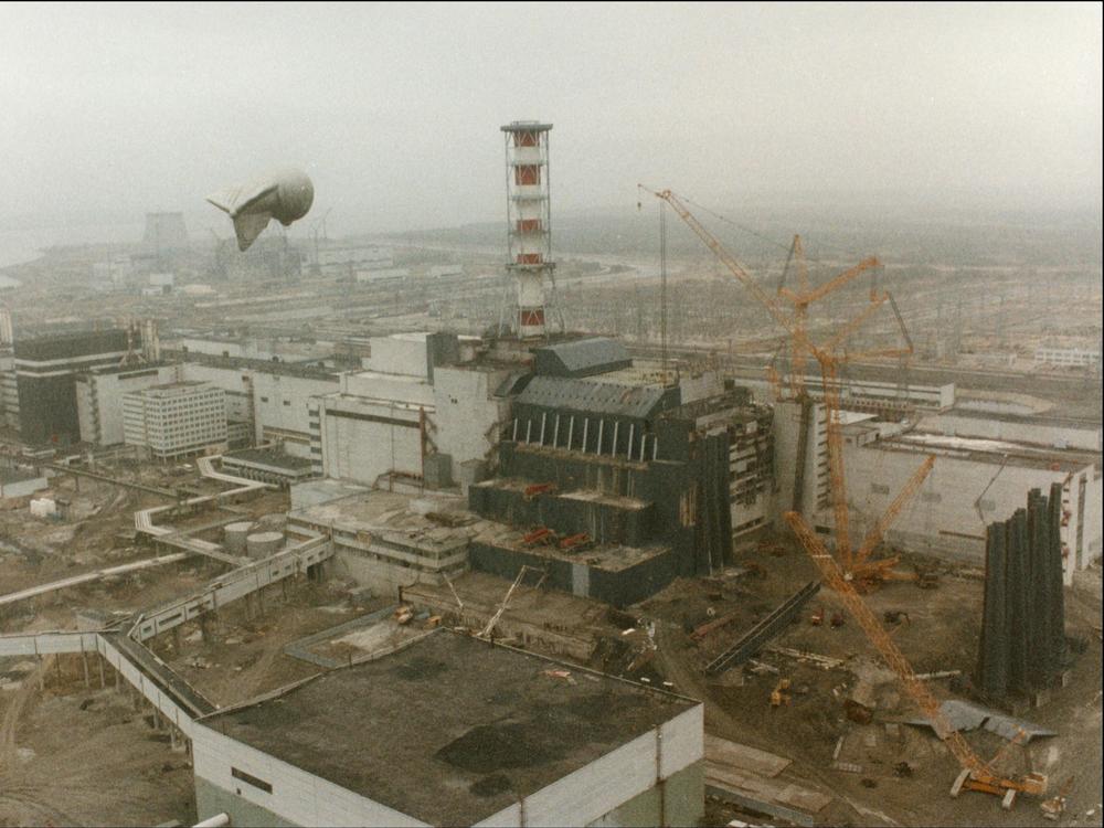 View of the Chernobyl nuclear power station after the explosion on April 26, 1986, in Chernobyl, Ukraine.