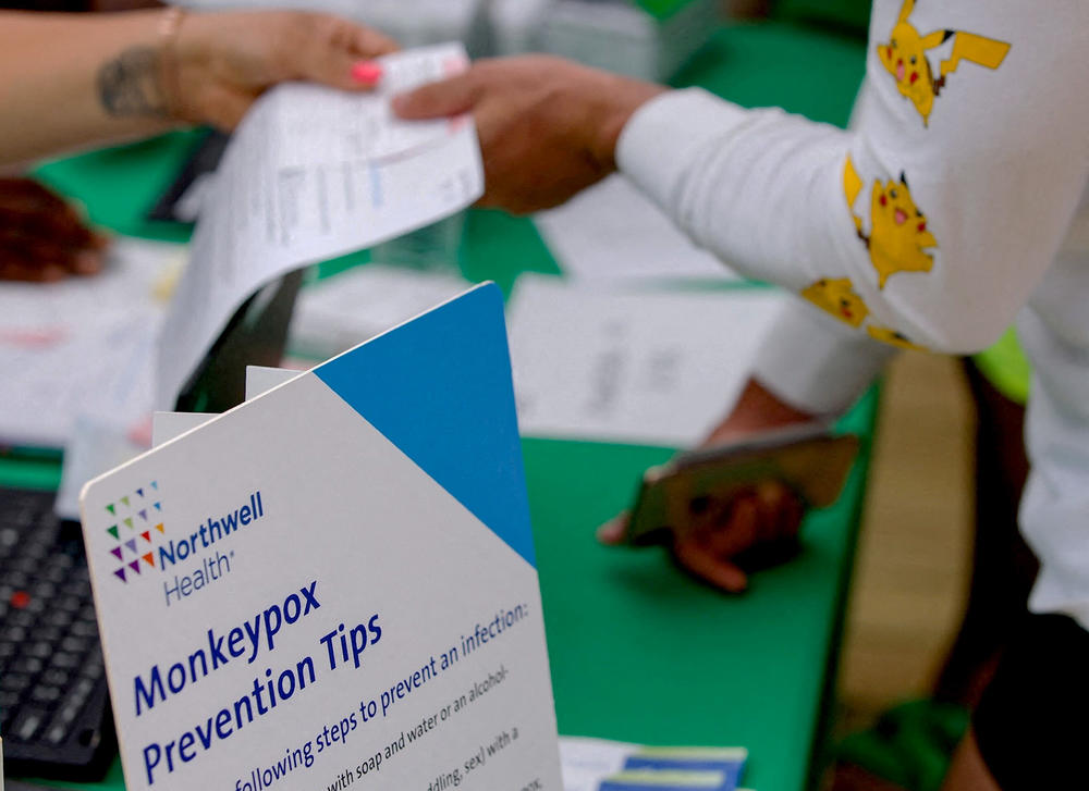 A person arrives for a monkeypox vaccination at a New York health care center.