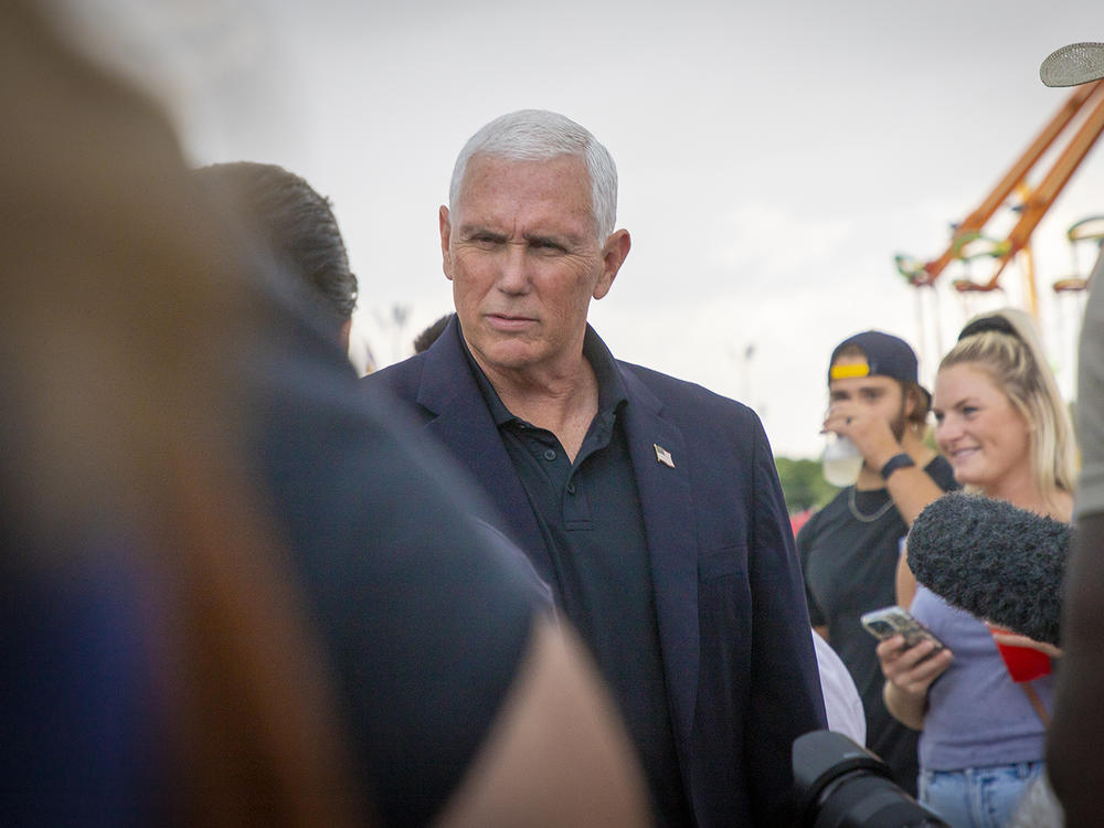 Former Vice President Mike Pence campaigns for Sen. Chuck Grassley at the Iowa State Fair in Des Moines, Iowa on August 19, 2022.
