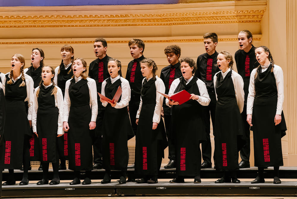 Members of the Shchedryk Children's Choir from Kyiv perform at Carnegie Hall on Sunday.