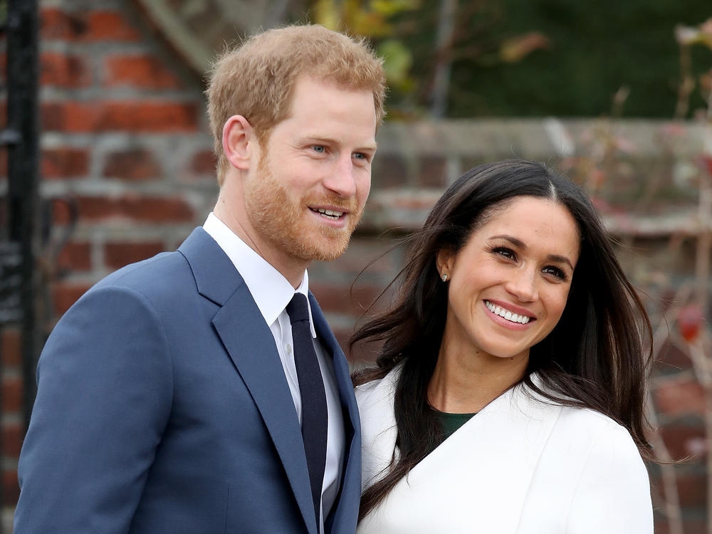 Prince Harry and actress Meghan Markle, announcing their engagement on November 27, 2017 in London, England.