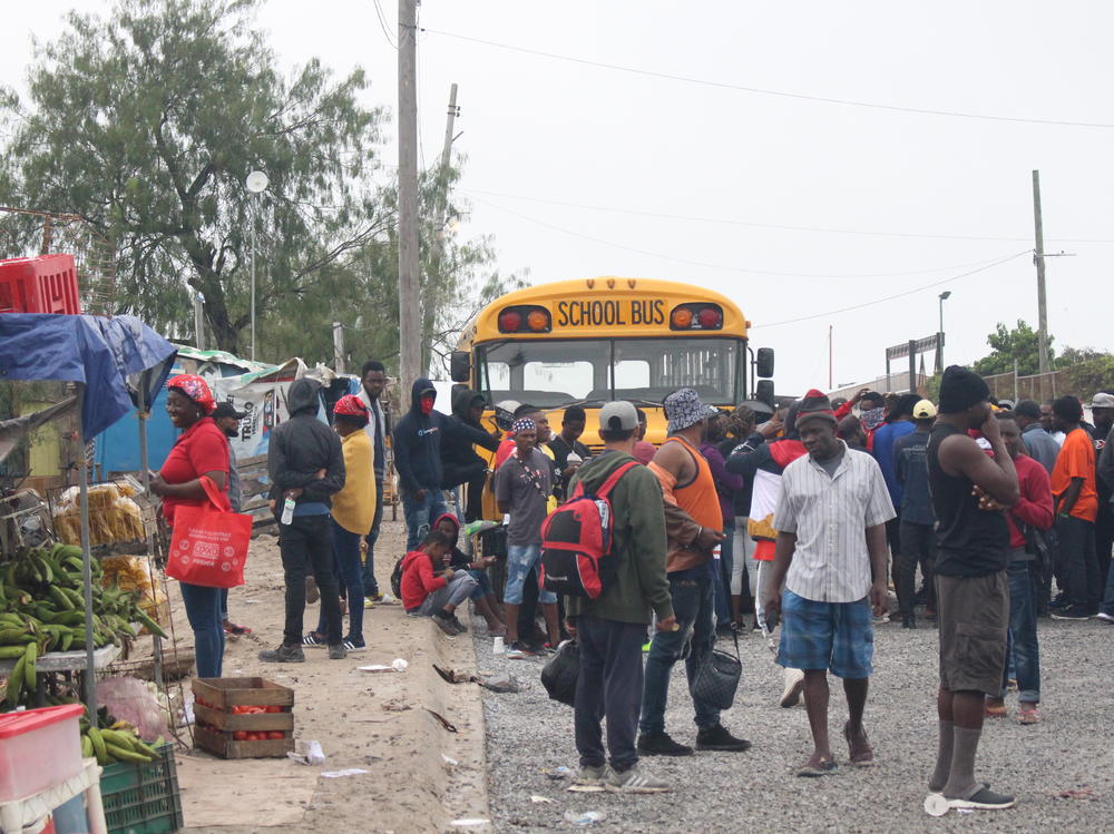Haitian migrants gather outside a shelter in Reynosa, Mexico earlier this week. Immigration authorities are bracing for an influx of migrants when pandemic border restrictions end.
