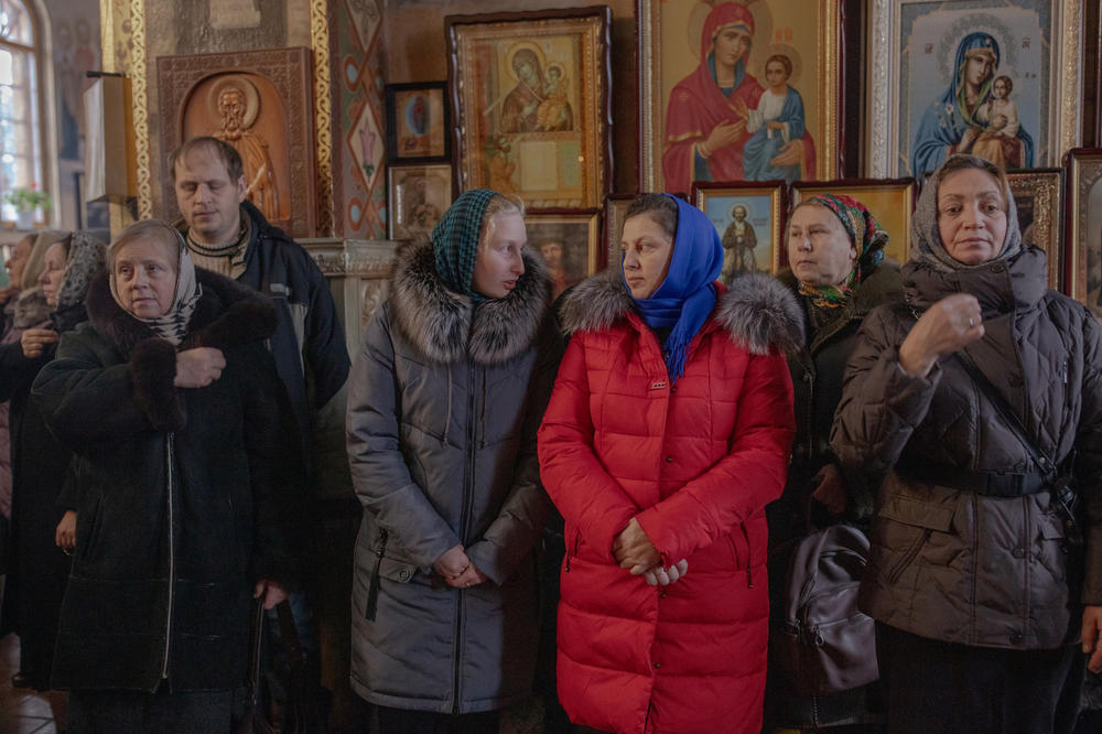 Morning services at the Church of the Archangel Saint Michael in Borodianka on Sunday.