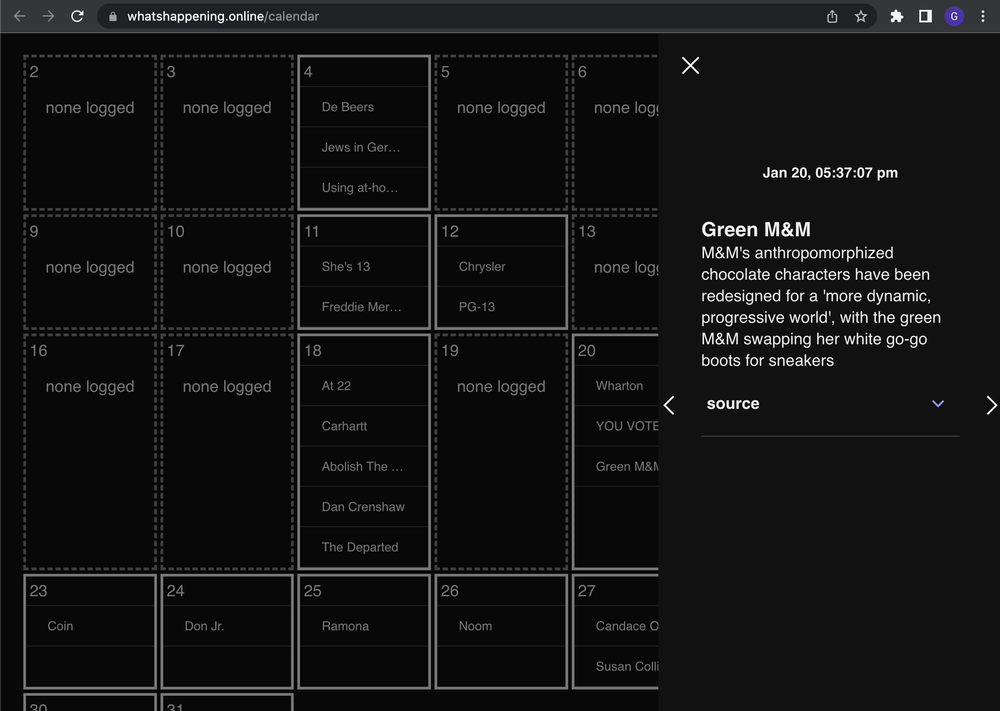 The Twitter Trends Archive is a collection of 457 different trending topics that Feldman manually collected over the year, presented online in both calendar and timeline formats.